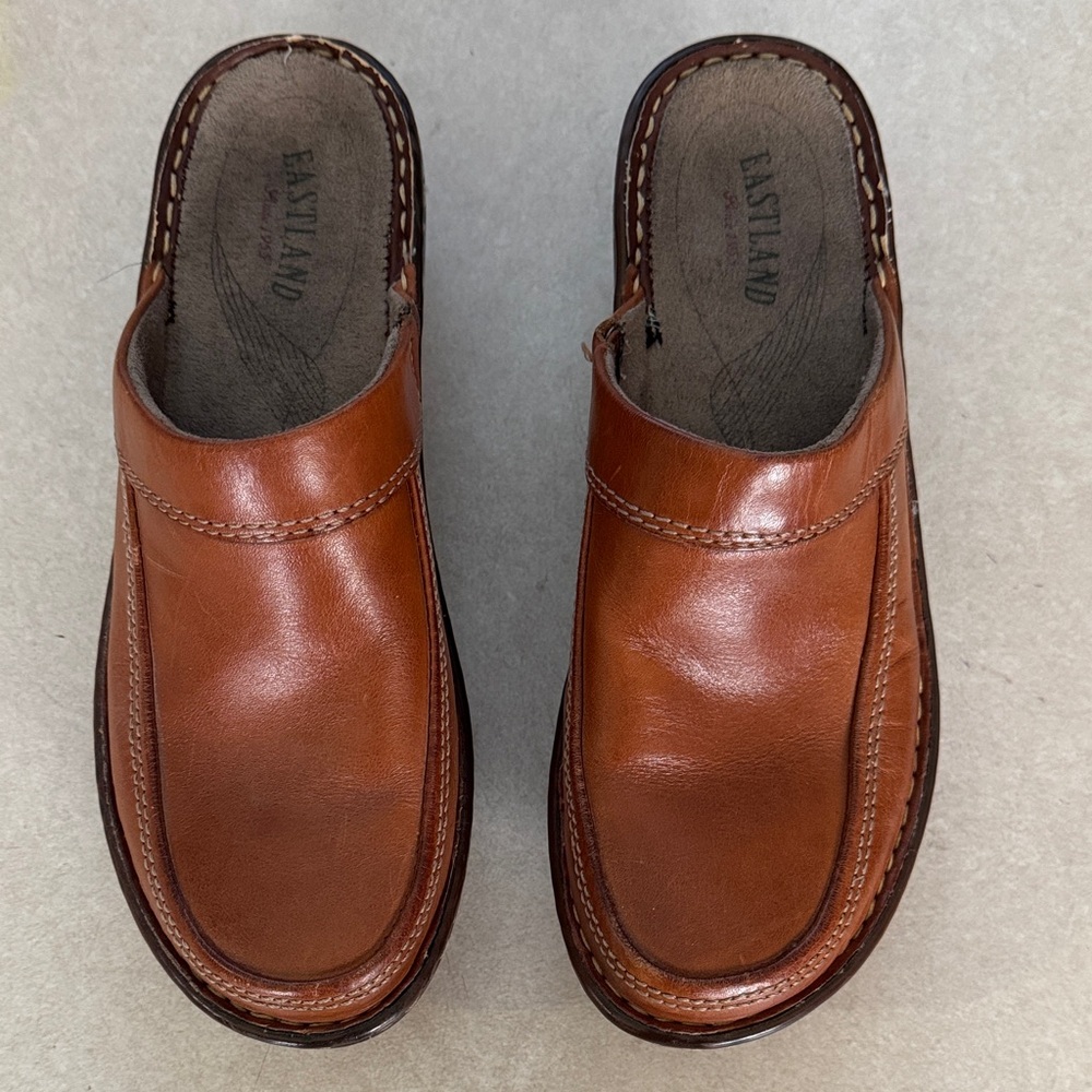 Eastland Women’s Cognac Brown Leather Slip-On Clogs